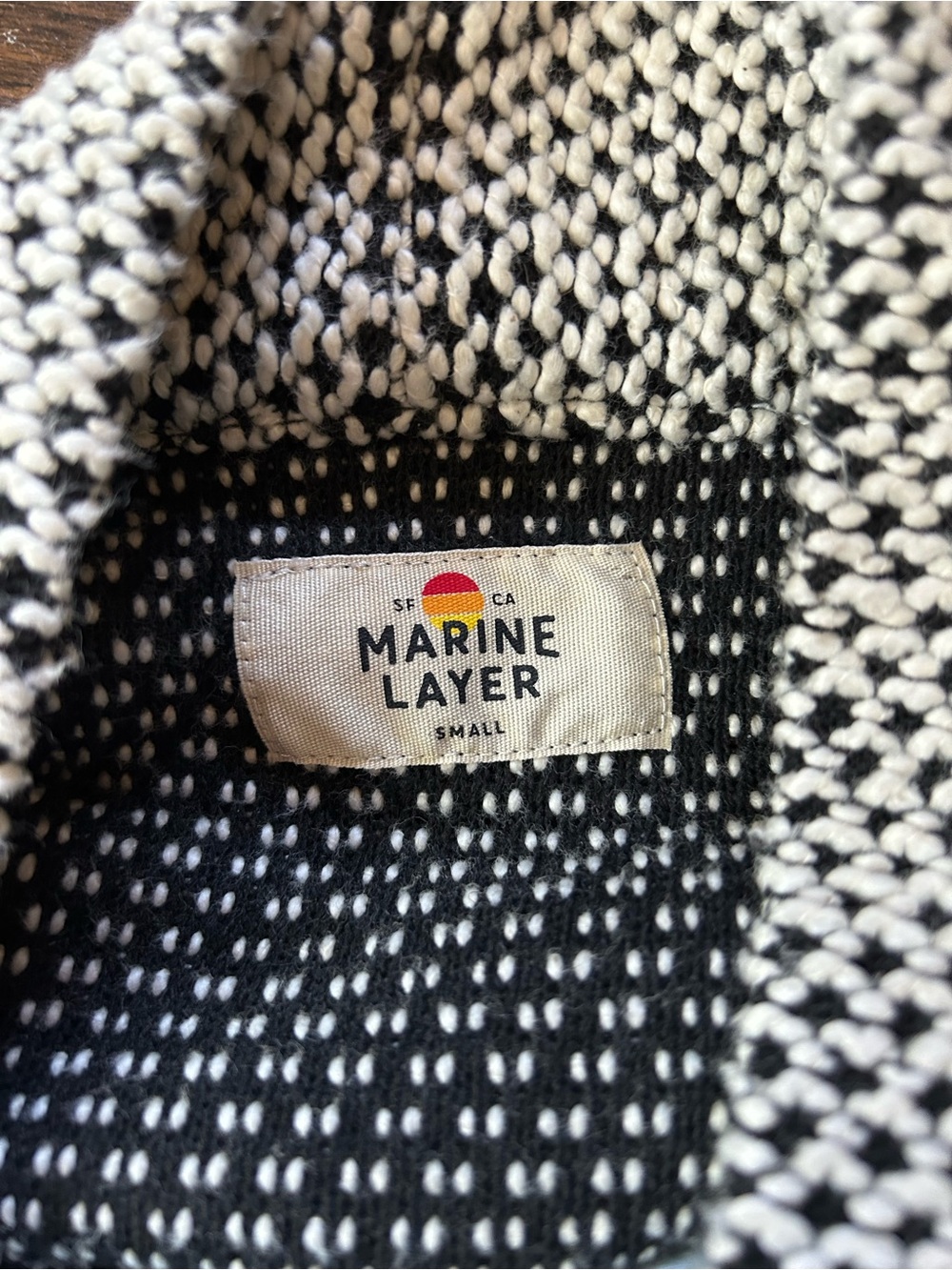 Marine Layer Black & Cream Woven Knit Sweater